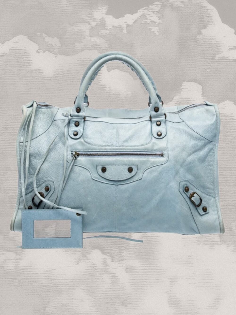 BALENCIAGA City Bag Light Blue Leather Vintage Y2K Medium Moto Agneau